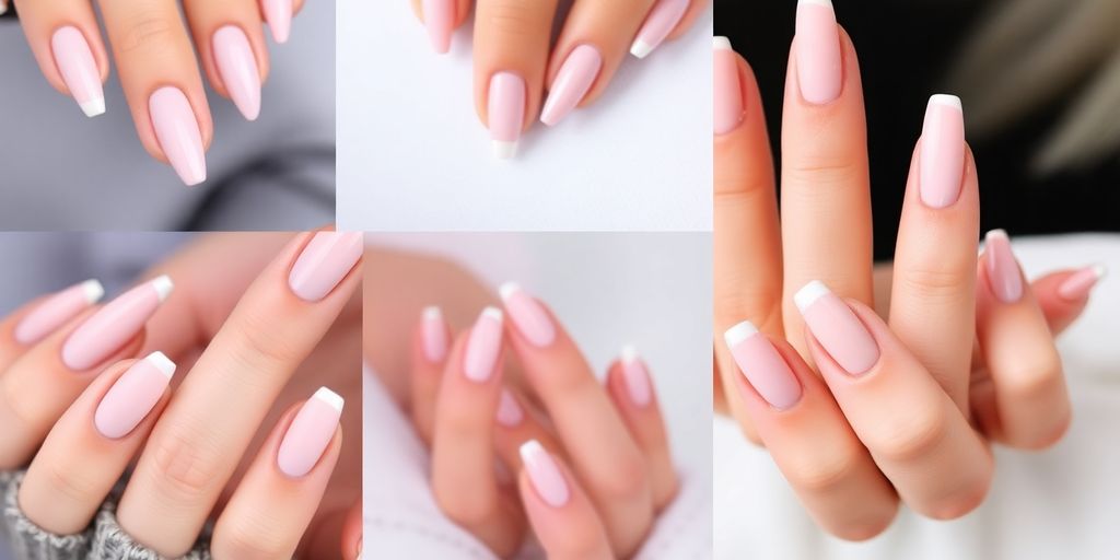 Unhas naturais e minimalistas em várias cores suaves.