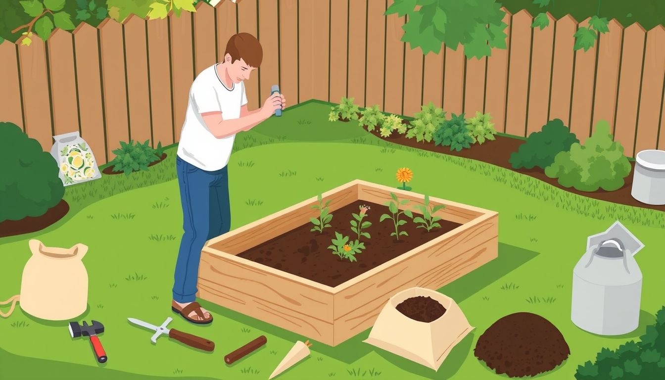 Person building a wooden raised garden bed