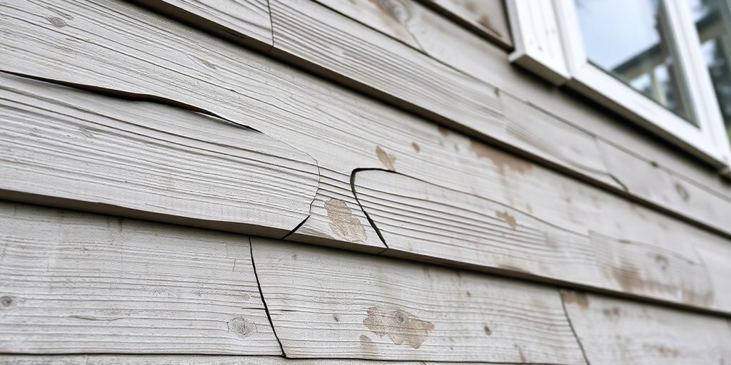 Damaged house siding nearing replacement.