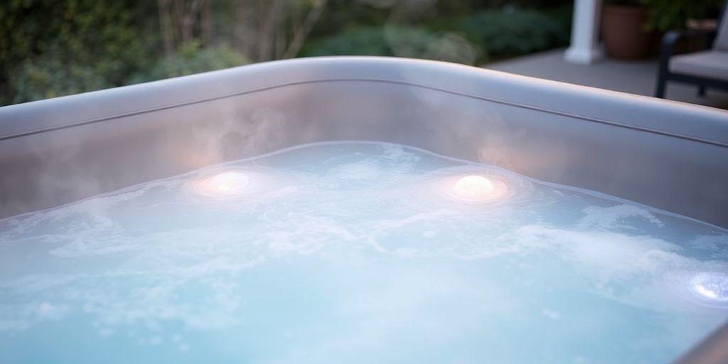 Inflatable hot tub with bubbles and glowing lights.