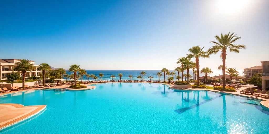 Luxury resort pool overlooking turquoise Mexican coastline.