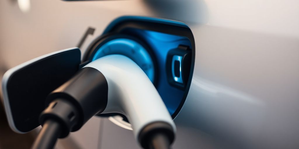 Electric car charging, glowing port