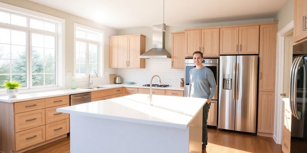 Modern kitchen renovation with natural light.