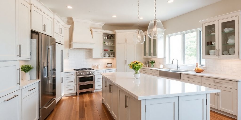 Modern kitchen with sleek cabinetry and spacious island.