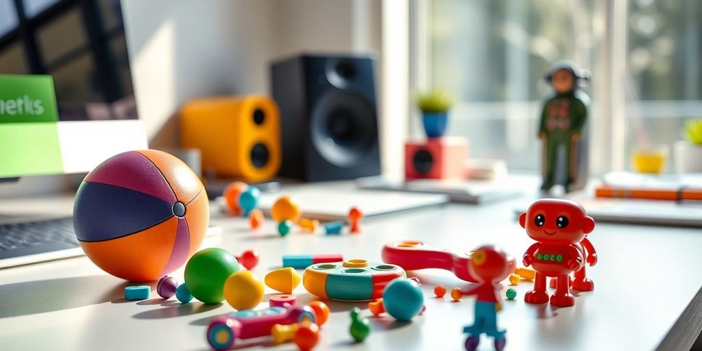 Bright desk toys enhancing creativity and fun at work.