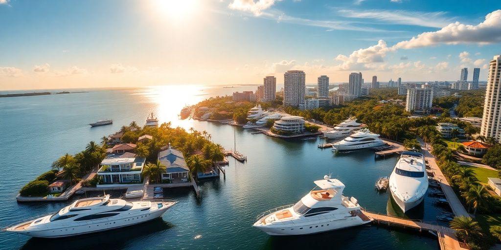 Aerial view of luxury waterfront properties in West Palm Beach.
