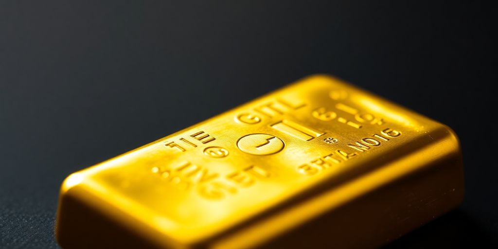 Lingot d'or brillant sur fond sombre.