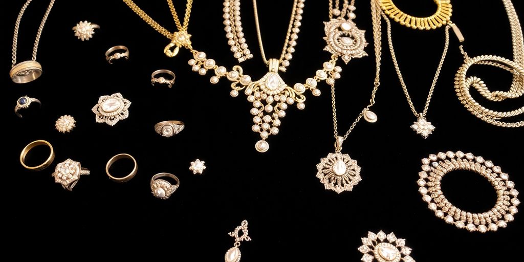 Bijoux variés sur un fond en velours sombre.