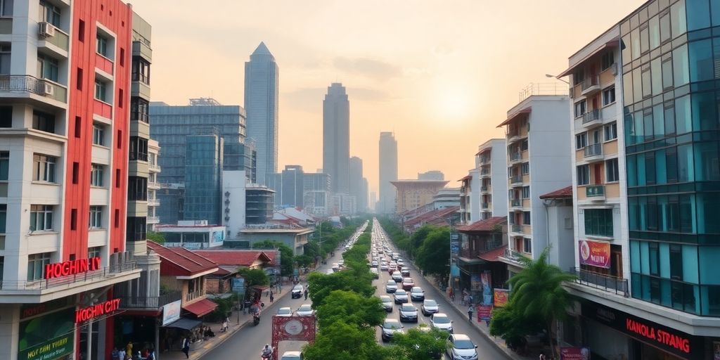 Cityscape of Ho Chi Minh City with diverse architecture.