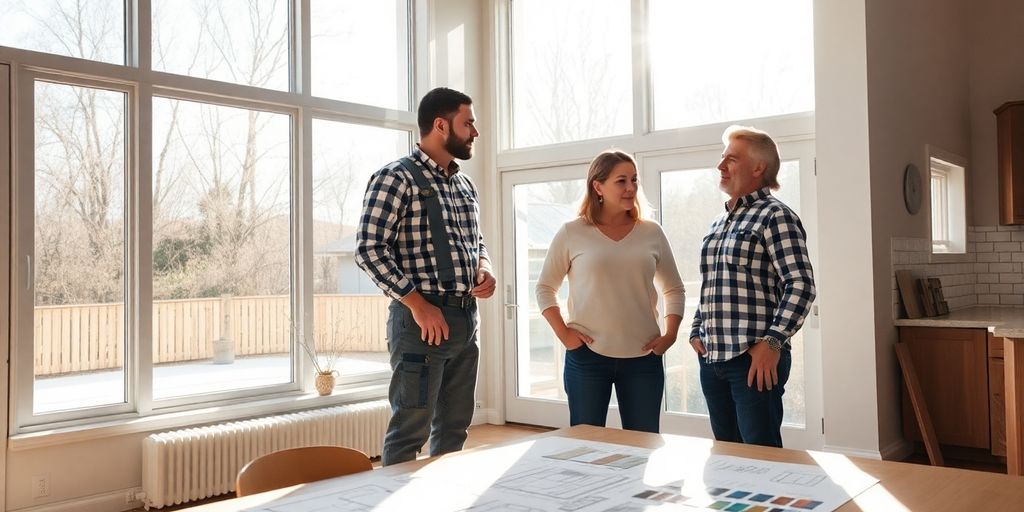 Contractor discusses remodeling with homeowners.