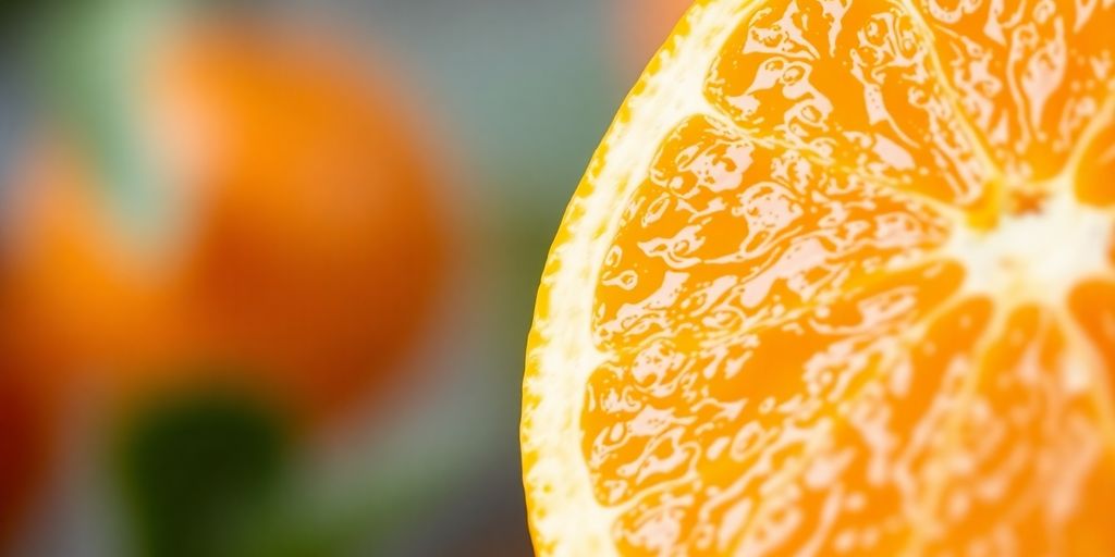 A vibrant orange citrus fruit with a glowing shield.