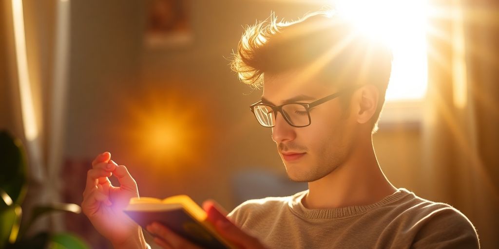 Person actively engaged in mentally stimulating activity with a subtle glow.
