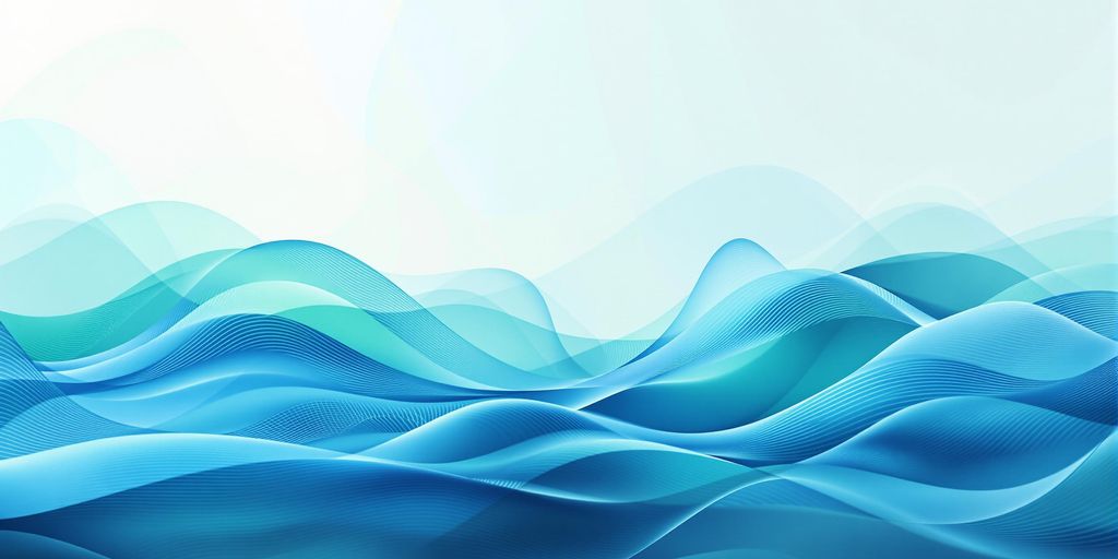 Abstract waves in blue and green, representing theta technology.