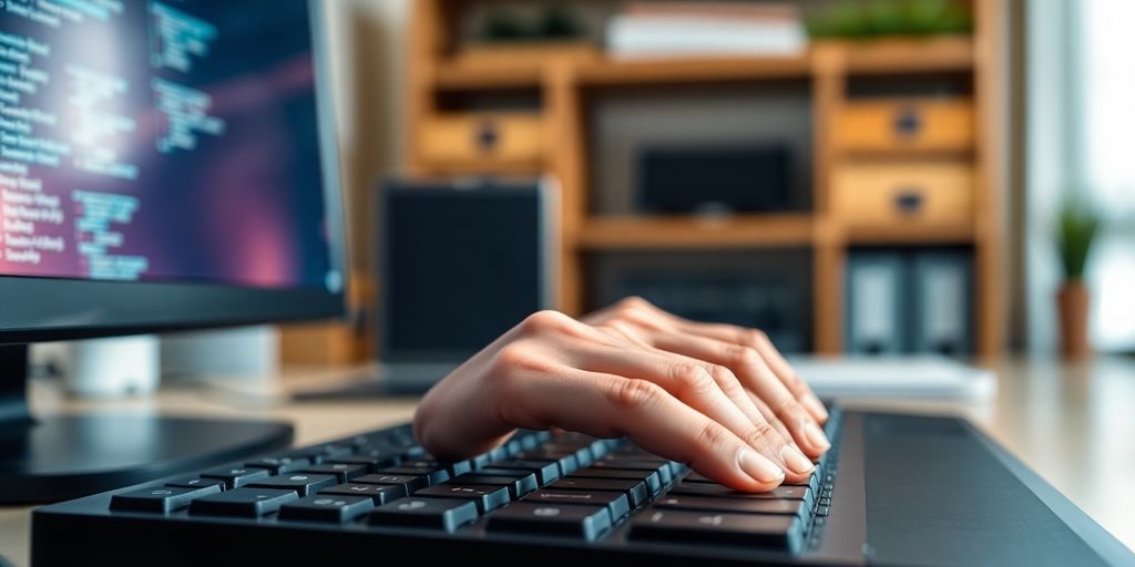 Experienced Python developer coding at a workstation