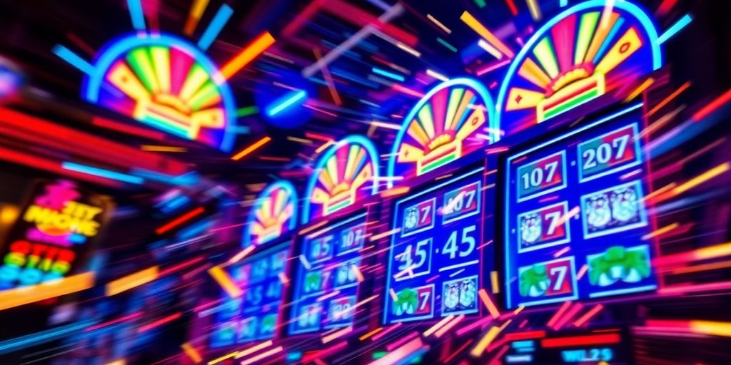 Fiery slot machine reels spinning wildly.