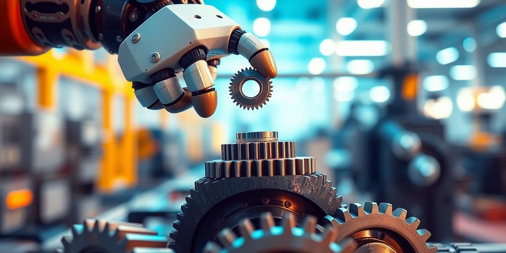 Robotic arm sorting gears.