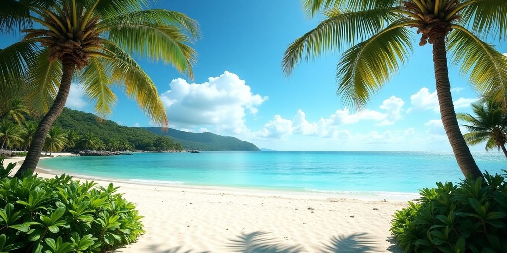 Tropical beachfront property in Samui with palm trees.