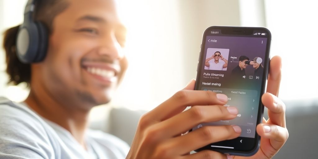 Person listening to music on phone.