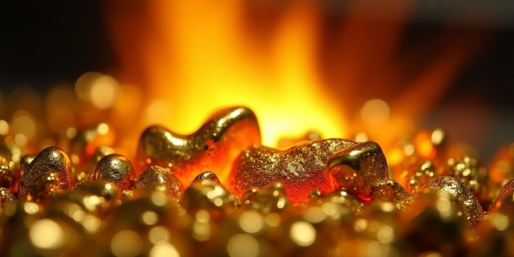 Or dentaire recyclé fondu dans une flamme vive.