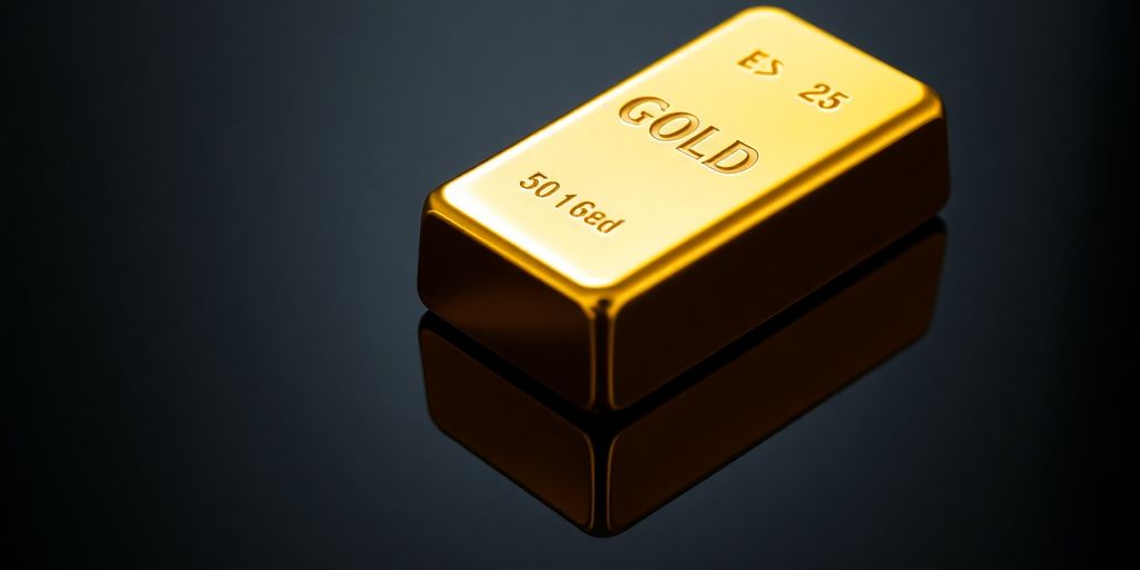 Lingot d'or 50g brillant posé sur une surface réfléchissante.