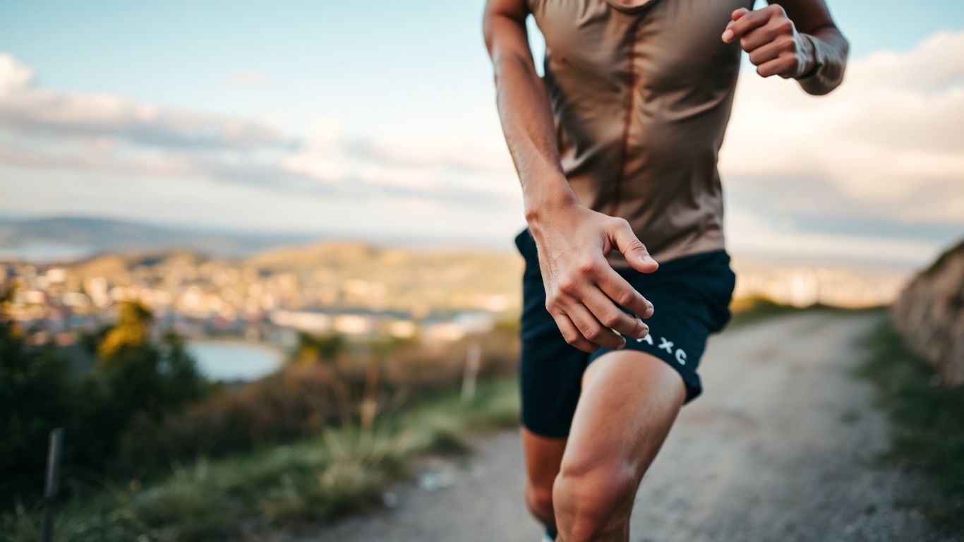 Runner intensely training on an outdoor path.