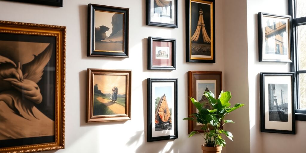 Framed artwork on a gallery wall.