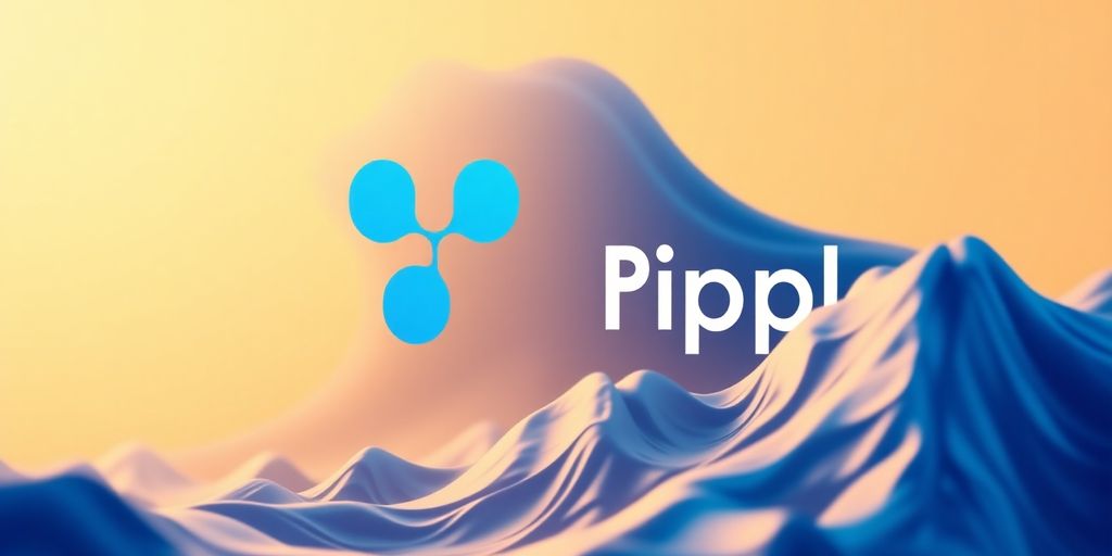 Ripple logo with upward trending digital currency.