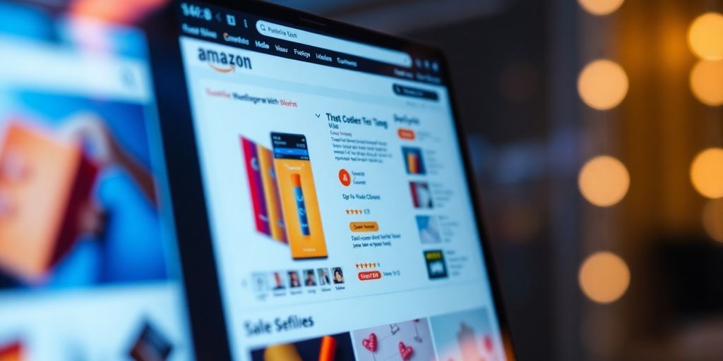 Close-up of an Amazon product listing on screen.