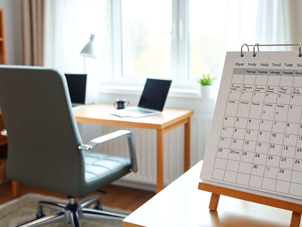 Birou confortabil cu calendar de concediu.