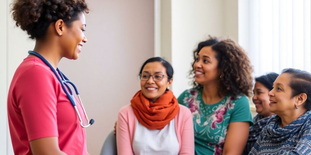 Healthcare professional communicating with diverse patients.