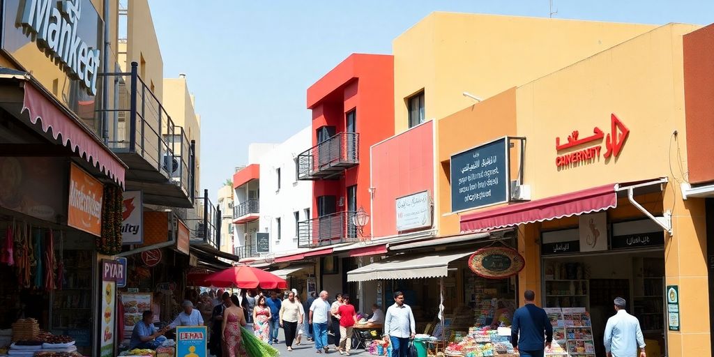 Vibrant market scene highlighting diverse UAE businesses.