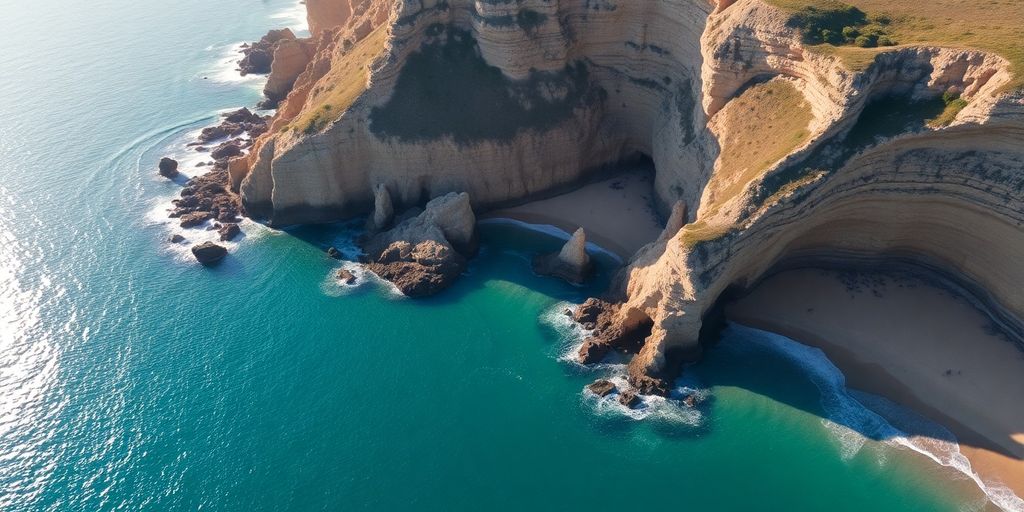 Vue aérienne des côtes sauvages de l'Algarve.