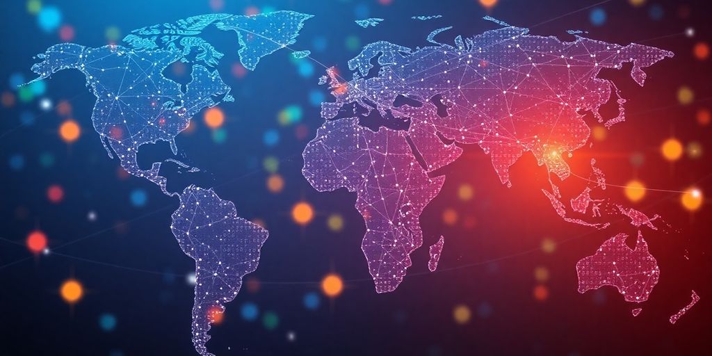 Blockchain nodes connecting global supply chains.