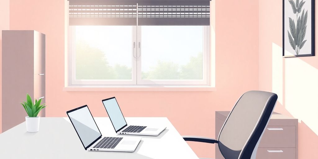 Professional remote work setup with laptop.