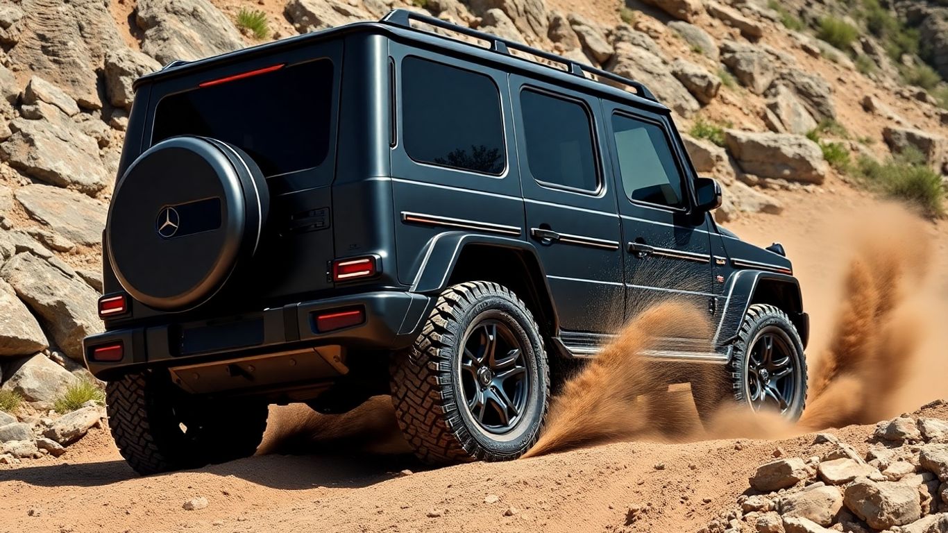 Electric G-Class performing a tank turn off-road.