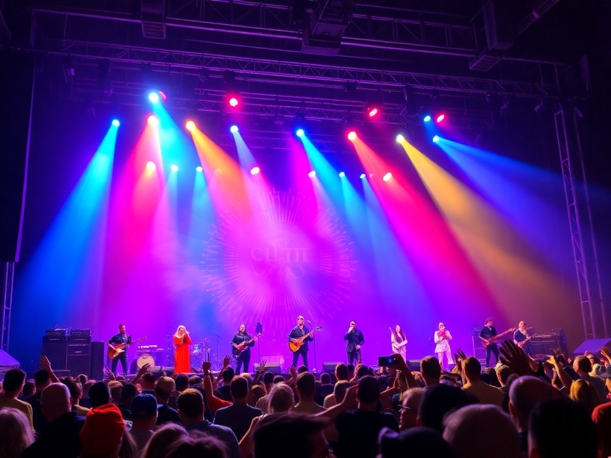 Diverse musicians performing live at a concert.