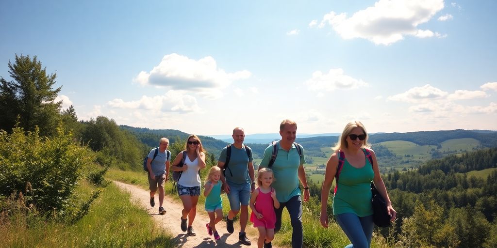 Familie geniet van buitenactiviteiten in Limburgs landschap.