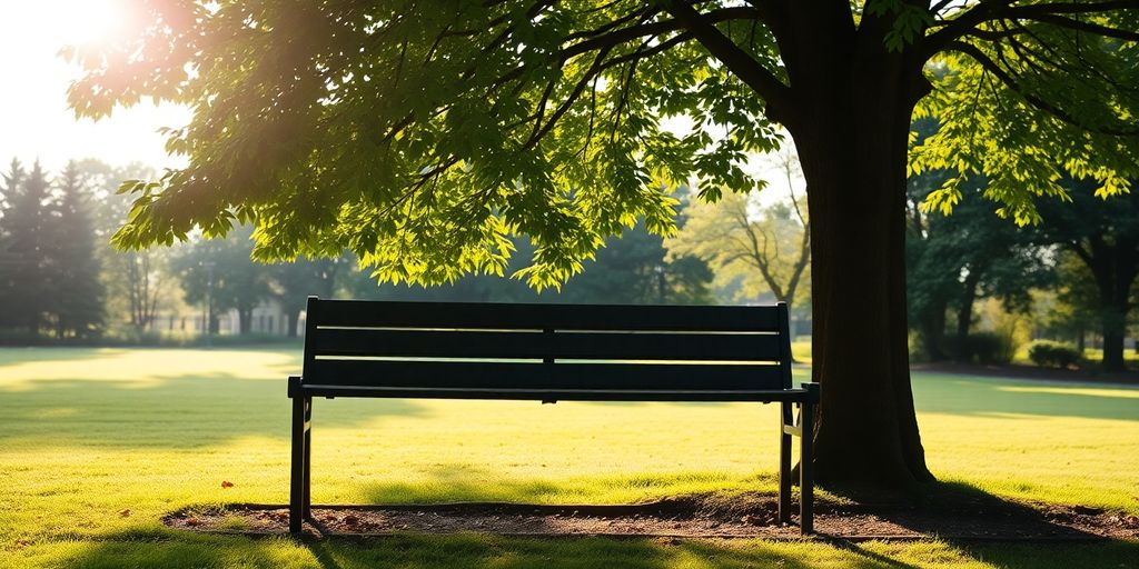 Banco de parque tranquilo sob uma árvore