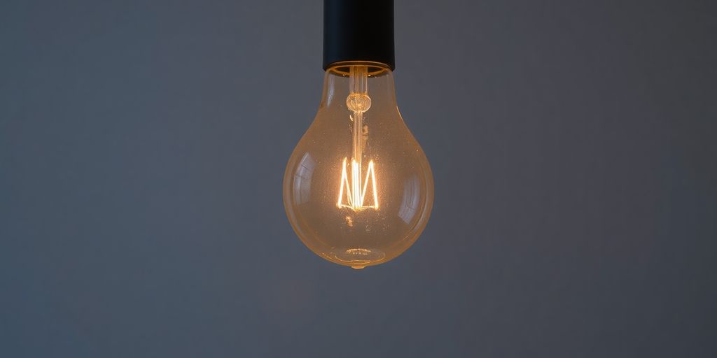 A lightbulb glows brightly, representing a new idea.