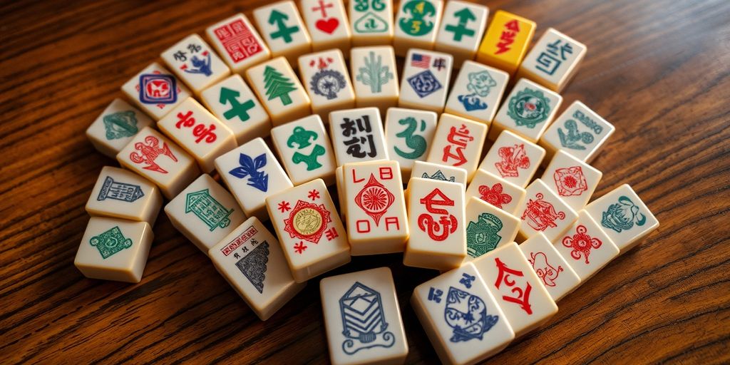 Mahjong tiles arranged in a fan shape