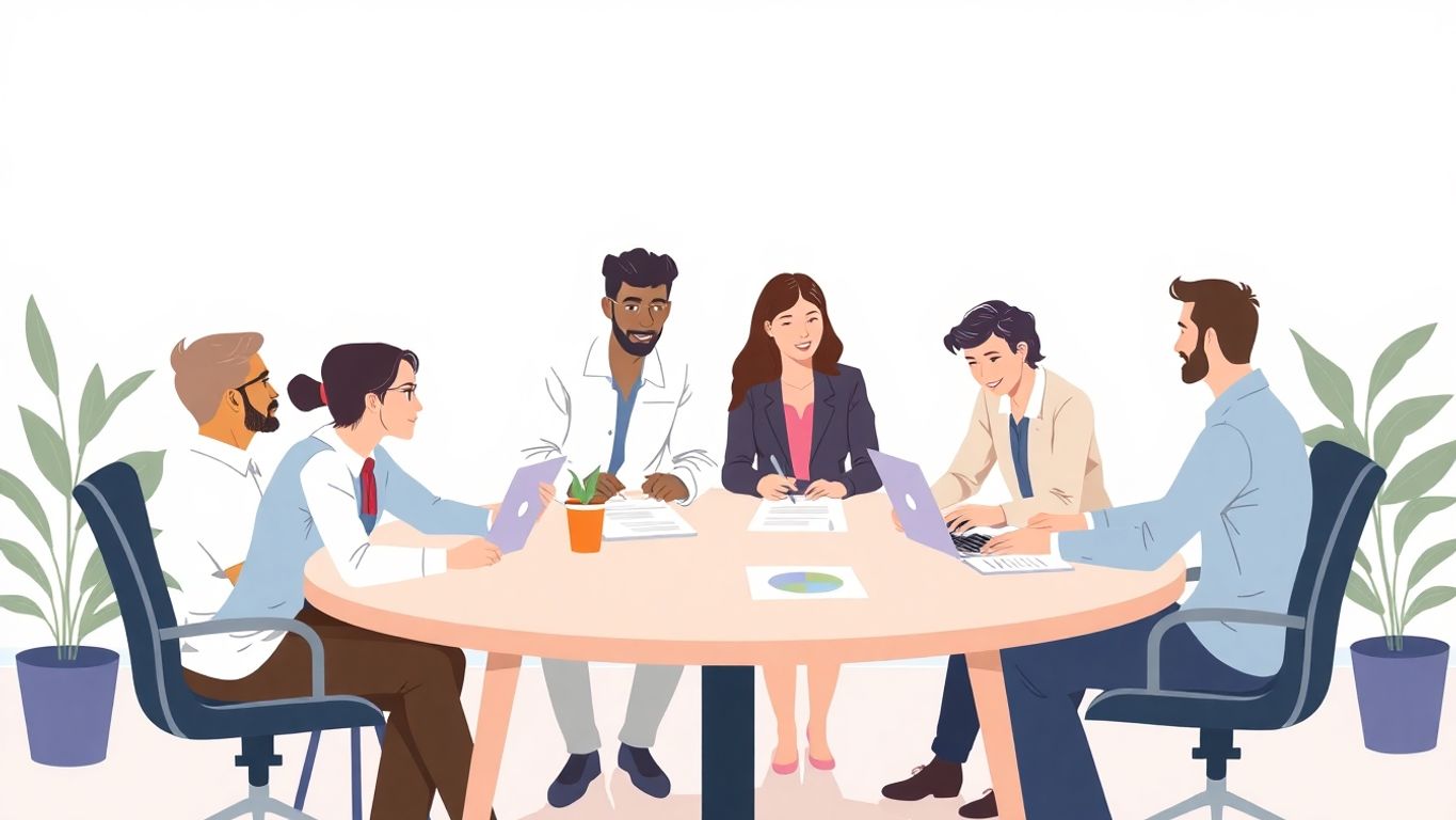 Illustrasjon av markedsplanlegging med profesjonelle