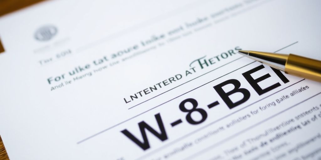 Close-up of a W-8BEN form on a desk.