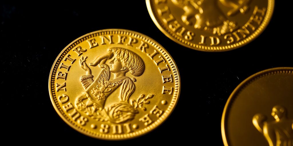 Pièce Napoléon en or sur fond sombre.