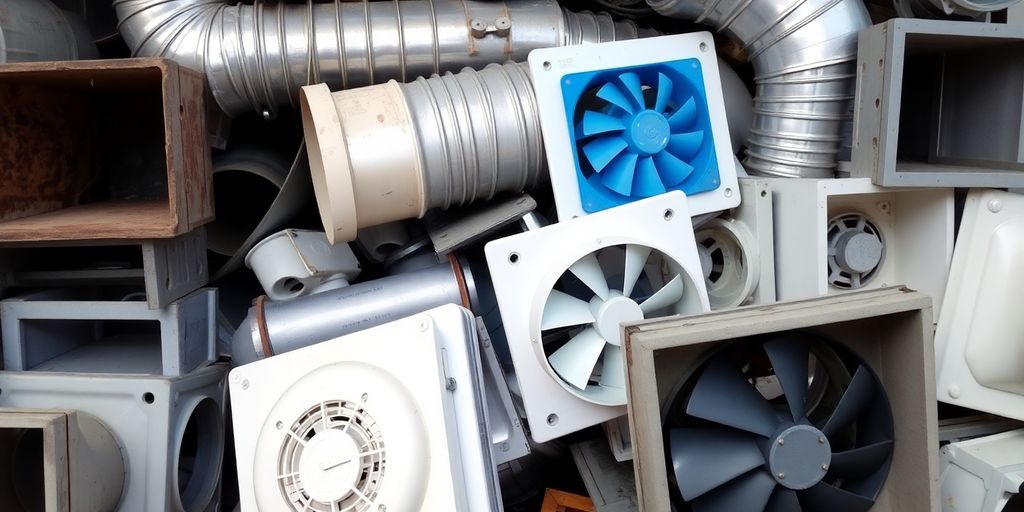 Composants de ventilation recyclés dans une décharge.
