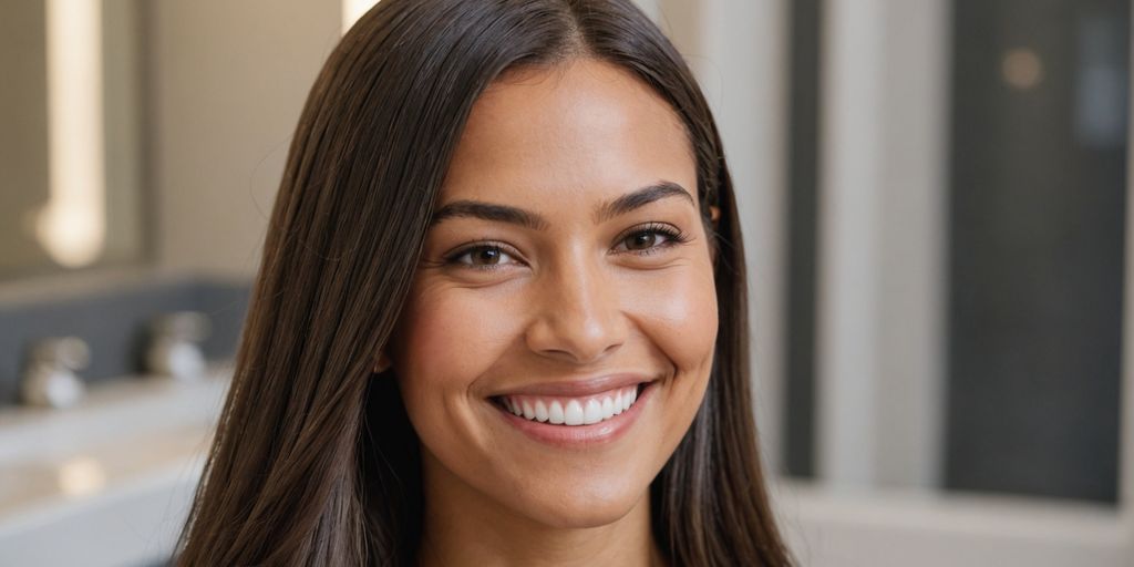 Woman with smooth, shiny hair smiling