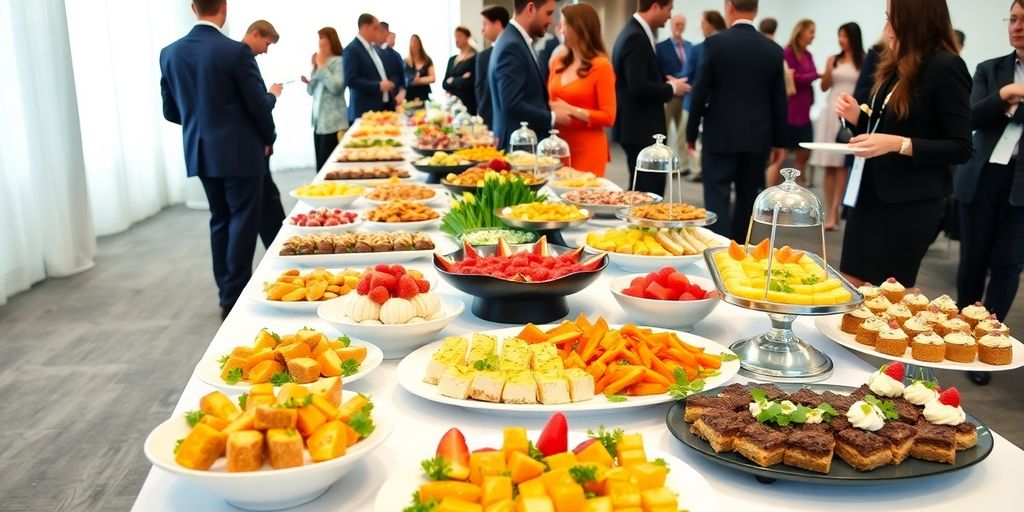 อาหารจัดเลี้ยงประชุมหลากหลายรูปแบบสวยงาม น่ารับประทาน มีผู้ร่วมงาน