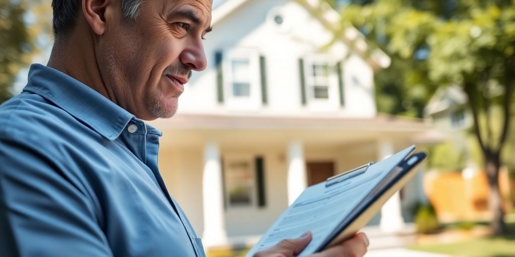 Professional appraiser inspecting a property with clipboard.