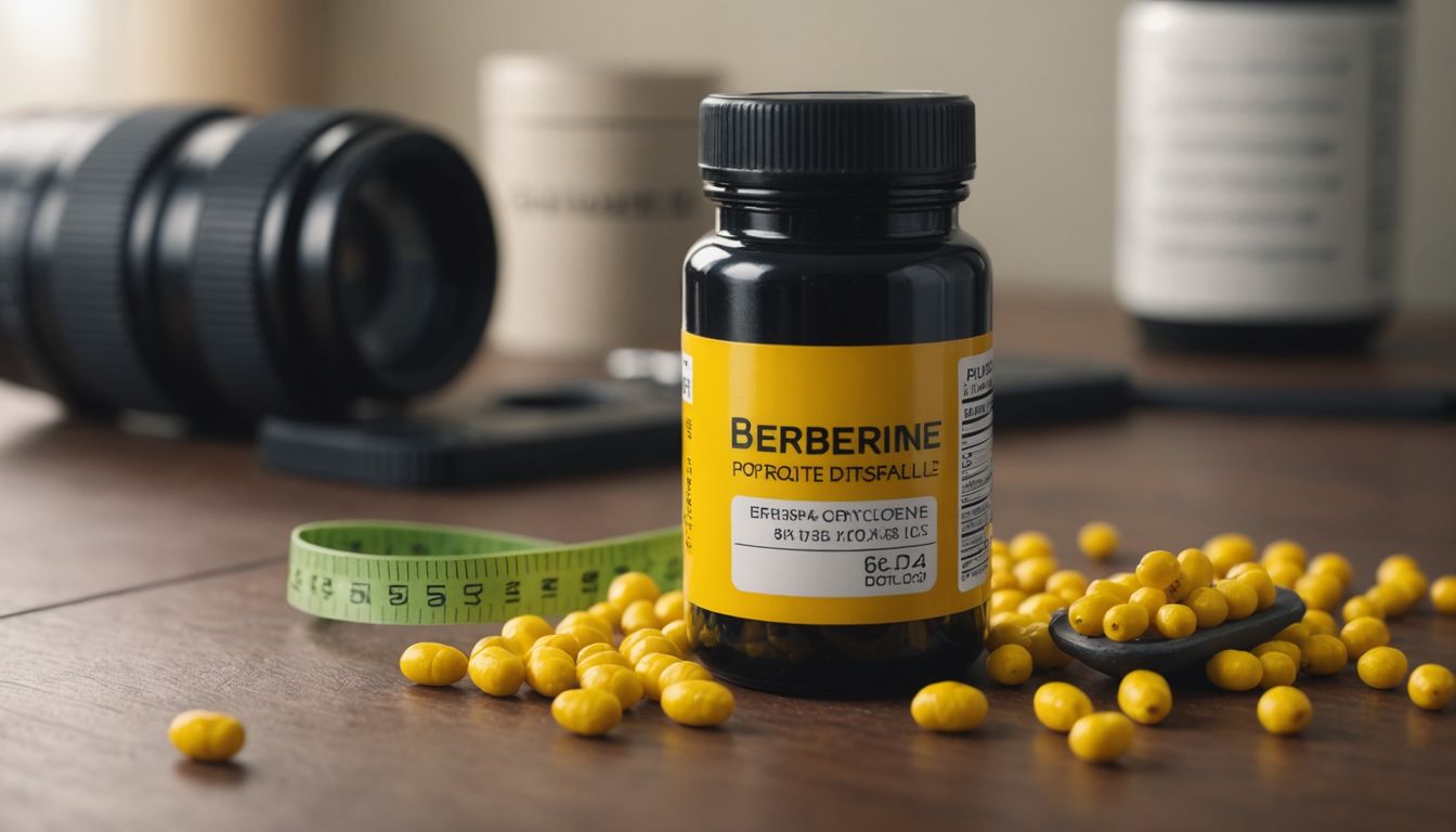 Berberine supplement bottle with weight loss tools