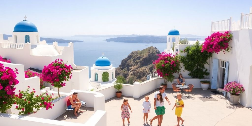 Family-friendly hotels in Fira, Santorini with scenic views.