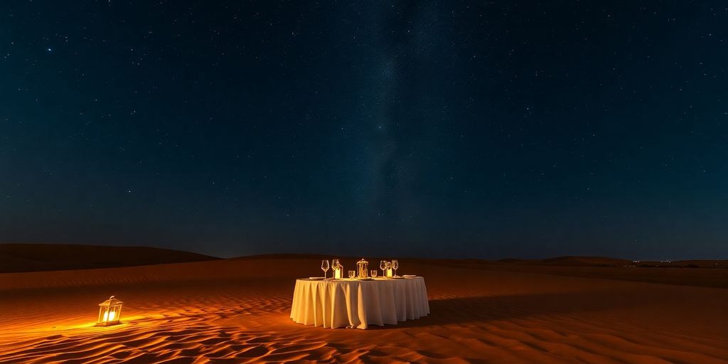 Dining table in the Agafay Desert under stars.